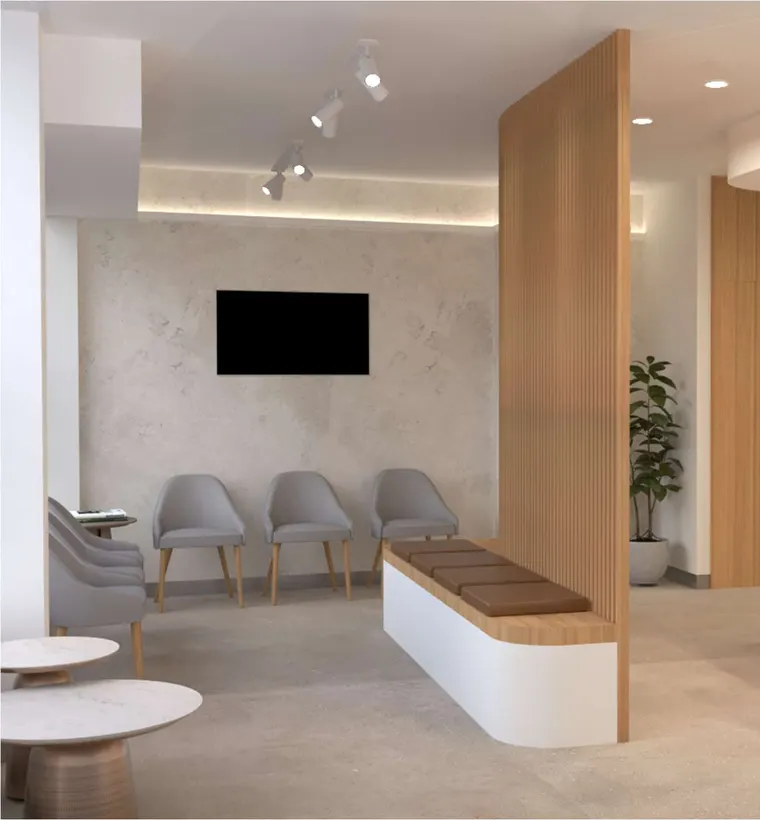 Sala de espera de la clínica, ambiente relajado